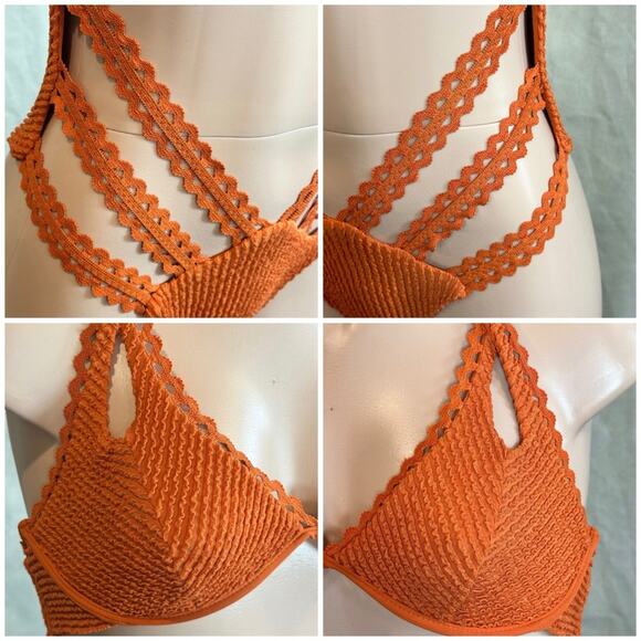 Despi Textured Burnt Orange Halter Underwire One Piece SZ L $198 - Picture 12 of 14